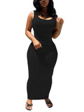 Elegant and slimming! Solid color sleeveless long dress - slim fit, stylish and versatile